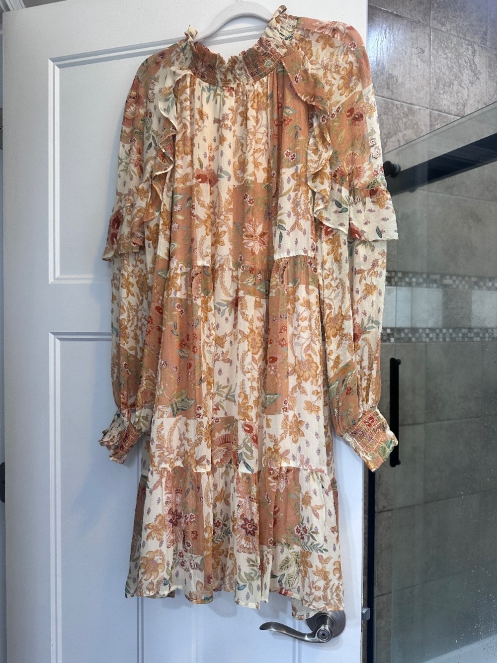 Sézane Estel Dress in Camel Patchwork 42 Fall